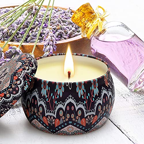 Velas Perfumadas de Regalo, Juego de Velas Perfumadas de 4 Piezas, 4 x 4,4 Oz, Regalo para Aliviar el Estrés de las Mujeres, Juego de Regalo para Aniversario, Navidad, Día de San Valentín, Baño, Yoga