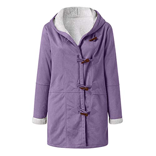 VEMOW Capucha con Botones y Abrigo Largo de Invierno Mujer Abrigos Chaqueta para Mujer Rebajas Talla Grande Abrigo de Manga Larga Vintage Cremallera con Bolsillos Más Fleece Gruesos (A Morado, 5XL)