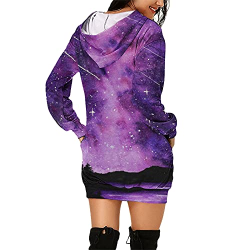 VEMOW Mujer Sudadera con Capucha Talla Grande Sudadera Vestido Manga Larga, San Valentín Casual Fiesta Primavera Otoño Suelta Túnica Corazón de Amor Estampado Jersey Hoodie(M02 Morado oscuro,M)