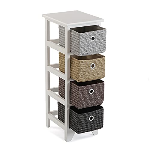 Versa Lingbo Mueble para el Baño, Cajonera con 4 cajones para organizar, Almacenaje moderno y divertido, Medidas (Al x L x An) 72 x 30 x 25 cm, Madera y Plástico, Color Blanco