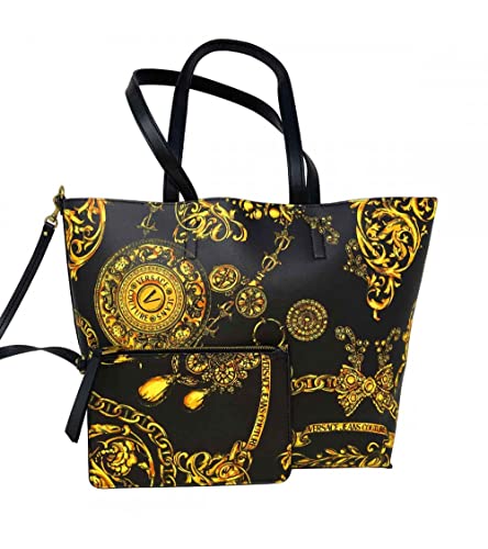 Versace Jeans Couture 71VA4BZ1 Bolsa de compras Negro Reversible con Estampado Regalia Baroque