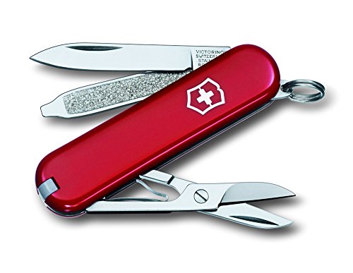 Victorinox Matt Classic - Navaja Multiusos de Acampada, tamaño 58 mm, Color satén Rojo