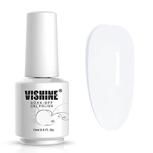 Vishine 15 ml Blanco Lechoso Uñas Semipermanente, Blanco Lechoso Gel de Uñas Gel de gelatina, Esmalte de Uñas Blanco Transparente, Arte de Uñas en Gel