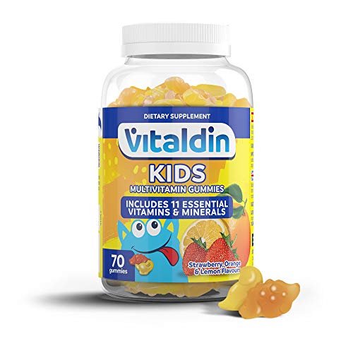 VITALDIN Multivitaminas Kids gummies - Complemento Alimenticio para Niños con 11 Vitaminas & Minerales - 70 gominolas (suministro para 1 mes); sabor a Frutas - Vitalidad & Inmunidad - Sin Gluten 140 g