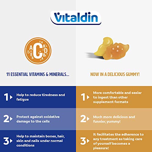 VITALDIN Multivitaminas Kids gummies - Complemento Alimenticio para Niños con 11 Vitaminas & Minerales - 70 gominolas (suministro para 1 mes); sabor a Frutas - Vitalidad & Inmunidad - Sin Gluten 140 g