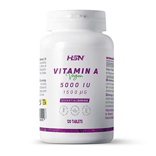 Vitamina A 5000 IU de HSN | Acetato de Retinilo | Alta Concentración y Máxima Biodisponibilidad | Vegano, Sin Gluten, Sin OGM | 120 Cápsulas Vegetales