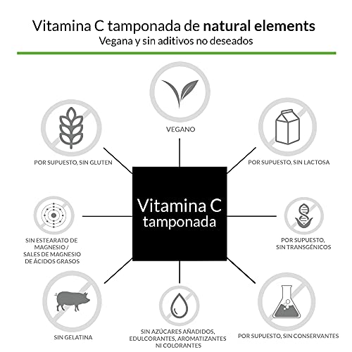 Vitamina C 500 mg (1000 mg por 2 cápsulas) - 365 cápsulas - Premium: ferment. vegetal, tamponada (pH neutro, sin ácido, inocuo para el estómago) - sin aditivos no deseados, vegano