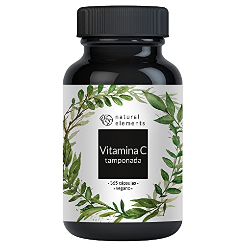 Vitamina C 500 mg (1000 mg por 2 cápsulas) - 365 cápsulas - Premium: ferment. vegetal, tamponada (pH neutro, sin ácido, inocuo para el estómago) - sin aditivos no deseados, vegano