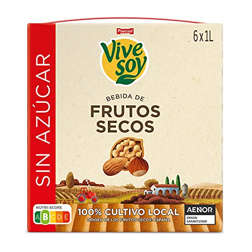 Vivesoy - Bebida de Frutos Secos Sin Azúcar - Pack de 6 x 1 L