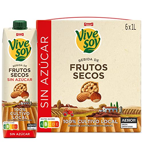 Vivesoy - Bebida de Frutos Secos Sin Azúcar - Pack de 6 x 1 L