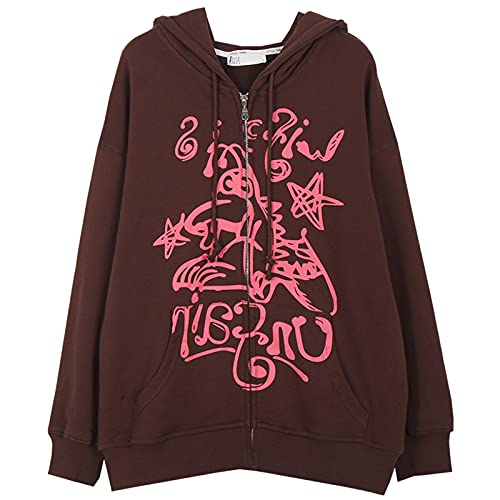 WangsCanis - Sudadera con capucha y cremallera para mujer, diseño de graffitis, café, S