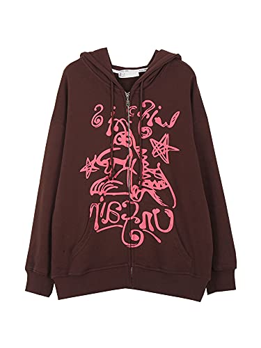 WangsCanis - Sudadera con capucha y cremallera para mujer, diseño de graffitis, café, S