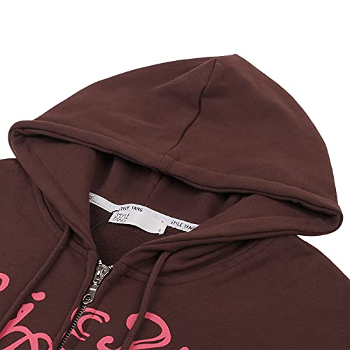 WangsCanis - Sudadera con capucha y cremallera para mujer, diseño de graffitis, café, S