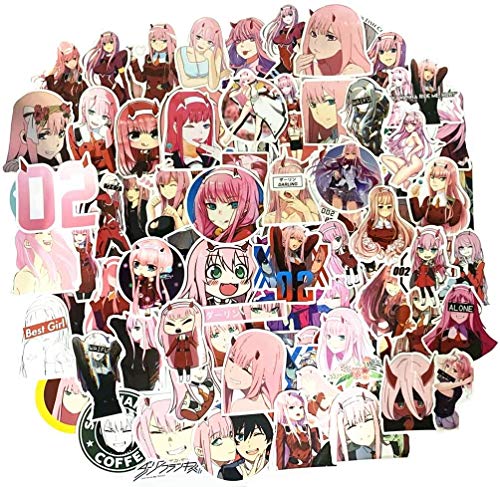 WayOuter Pegatinas Darling in the FRANXX 02 100 Piezas de Pegatinas de Anime para niños, monopatín para Ordenador portátil, Pegatina Impermeable para Coche