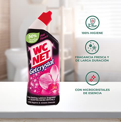 WC Net - Gelcrystal Pink Flowers, Limpiador Quitamanchas Para Inodoro, Antical e Higienizante Para WC, 750 ml