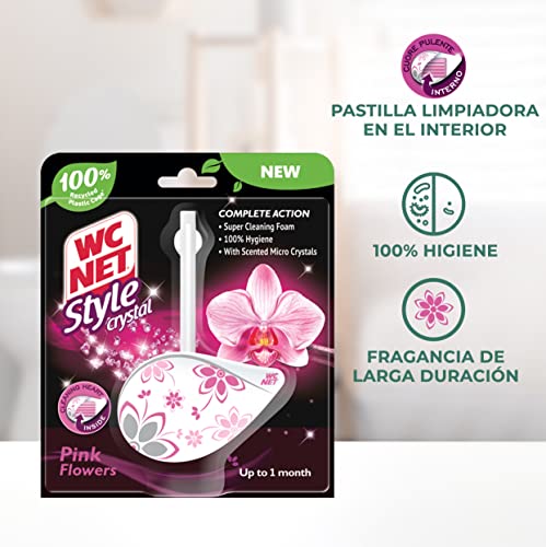 WC Net - Style Crystal, Colgador WC Perfuma y Desinfecta, Aroma Pink Flowers, Caja 12 Uds x 1 Pastilla