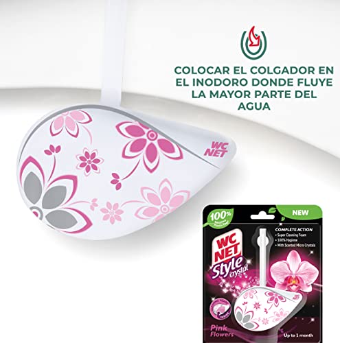 WC Net - Style Crystal, Colgador WC Perfuma y Desinfecta, Aroma Pink Flowers, Caja 12 Uds x 1 Pastilla