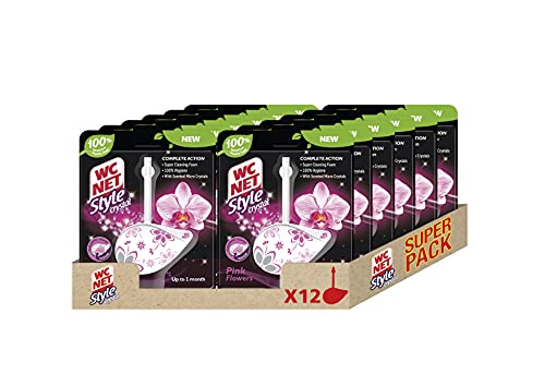 WC Net - Style Crystal, Colgador WC Perfuma y Desinfecta, Aroma Pink Flowers, Caja 12 Uds x 1 Pastilla