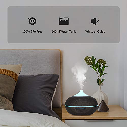 WD&CD Humidificador Aromaterapia Ultrasónico [300ML]， 7-Color LED, 3 Ajuste de Tiempo，Súper Mudo Difusor de Aceites Esenciales de luz para Bebes, Hogar, Oficina,Dormitorio—Marron Oscuro