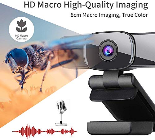 Webcam Full HD 1080P con Micrófono, Webcam Portátil para PC, Webcam USB 2.0, Streaming Cámara Reducción de Ruido para Videollamadas, Grabación, Conferencias con Clip Giratorio