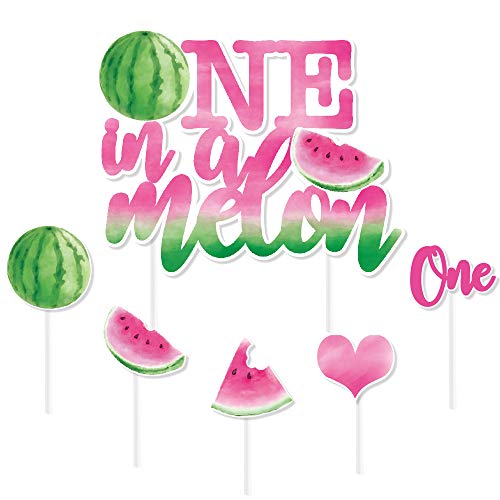 WERNNSAI Sandía Cupcake Toppers - 31PCS One In A Melon Cake Topper para Niñas 1er Cumpleaños Verano Frutas Tropicales Fiesta Temática de Sandía Cup Cake Topper Recoge Decoraciones