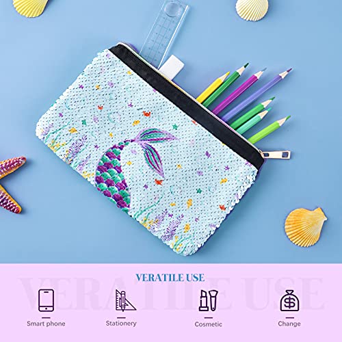 WERNNSAI Sirena Bolsa cosmética - Reversible Lentejuela Bolsa de Maquillaje para Monedero Bolso de Cosméticos para Chicas Regalo Lavable púrpura Bolsa de Aseo Brillante Estuche