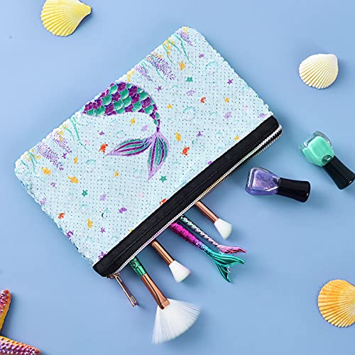 WERNNSAI Sirena Bolsa cosmética - Reversible Lentejuela Bolsa de Maquillaje para Monedero Bolso de Cosméticos para Chicas Regalo Lavable púrpura Bolsa de Aseo Brillante Estuche