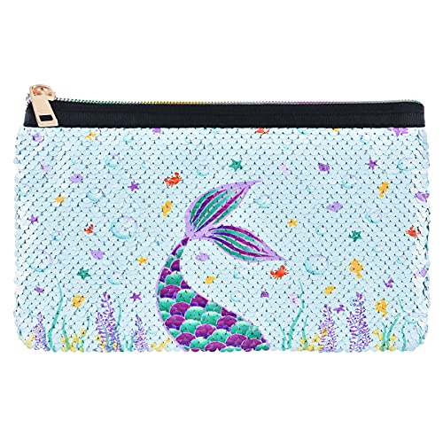 WERNNSAI Sirena Bolsa cosmética - Reversible Lentejuela Bolsa de Maquillaje para Monedero Bolso de Cosméticos para Chicas Regalo Lavable púrpura Bolsa de Aseo Brillante Estuche