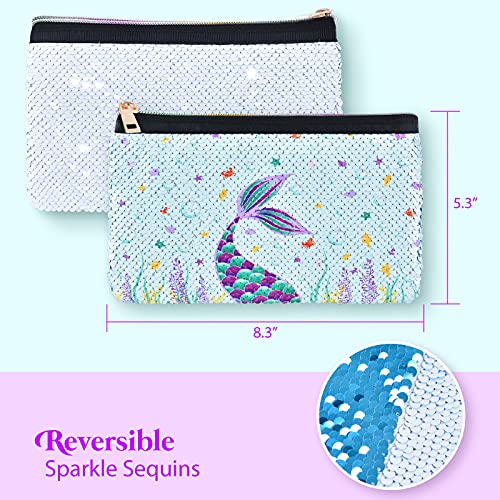 WERNNSAI Sirena Bolsa cosmética - Reversible Lentejuela Bolsa de Maquillaje para Monedero Bolso de Cosméticos para Chicas Regalo Lavable púrpura Bolsa de Aseo Brillante Estuche