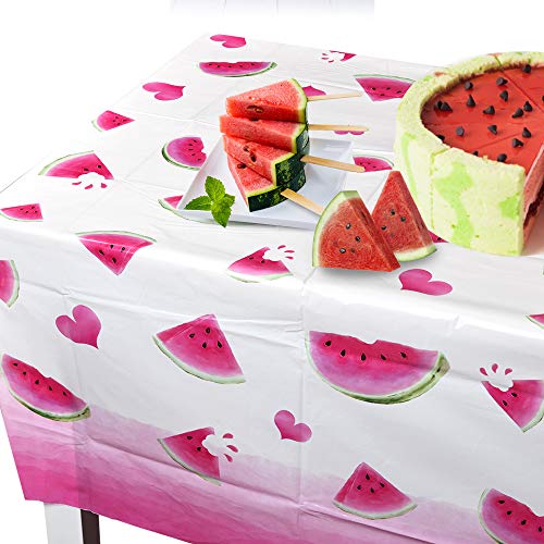 WERNNSAI Watermelon Mantel - 1 PC 137 x 274 cm Suministros de Fiesta de Sandía Rosa para Niñas Cumpleaños Baby Shower Boda Desechable Plástico Sandía Corazón Patrón Mantel