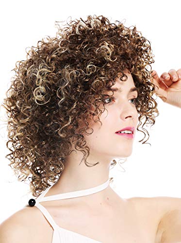 WIG ME UP- VK-11-F1010 peluca de mujer pelo corto voluminoso rizado teñido rizos salvajes castaño mechas rubias