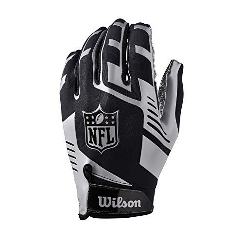 Wilson WTF930700M Guantes de Receptor para Fútbol Americano, Nfl Stretch Fit Receivers Glove, Talla Única, Negro/Plateado