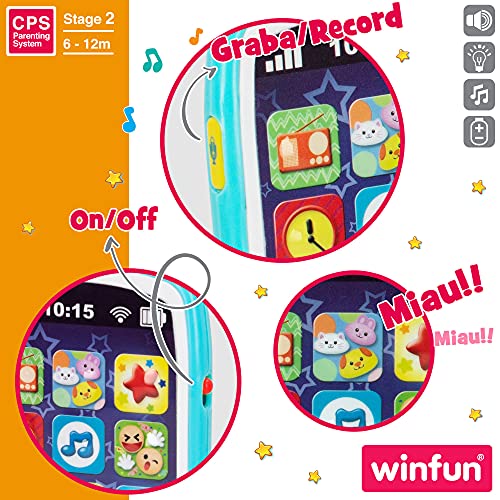 winfun - Teléfono móvil bebés, Juguete teléfono, móvil con sonidos, melodías y luces, + 6 meses, juguetes primera infancia, juguetes bebés, móvil bebés, WINFUN (44523)