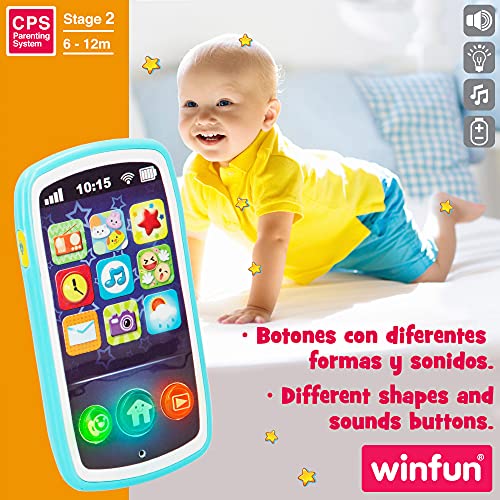 winfun - Teléfono móvil bebés, Juguete teléfono, móvil con sonidos, melodías y luces, + 6 meses, juguetes primera infancia, juguetes bebés, móvil bebés, WINFUN (44523)