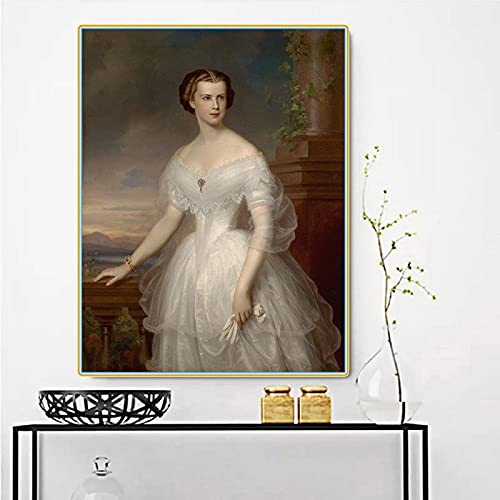 Winterhalter 《Elisabeth Emperatriz de Austria》 Cuadro de reproducción de arte de pintura en lienzo para la decoración del dormitorio de la sala de estar 30x40cm Sin marco