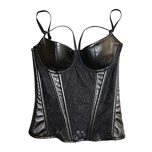 Woboren Corsé Cuero Bustier con Liguero para Mujer Conjuntos de Lencería Corpiños de Encaje Negro (Negro, 2XL)