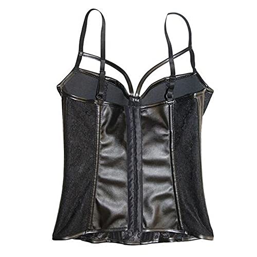 Woboren Corsé Cuero Bustier con Liguero para Mujer Conjuntos de Lencería Corpiños de Encaje Negro (Negro, 2XL)