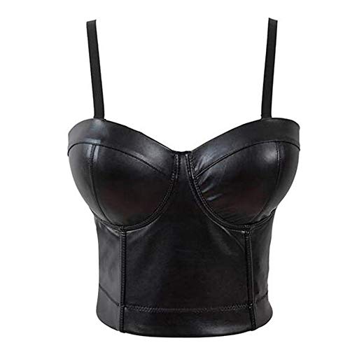 Woboren Mujeres PU Cuero Bustier Crop Top Push Up Corset Top Bra para Club Party Sports (Negro, M)