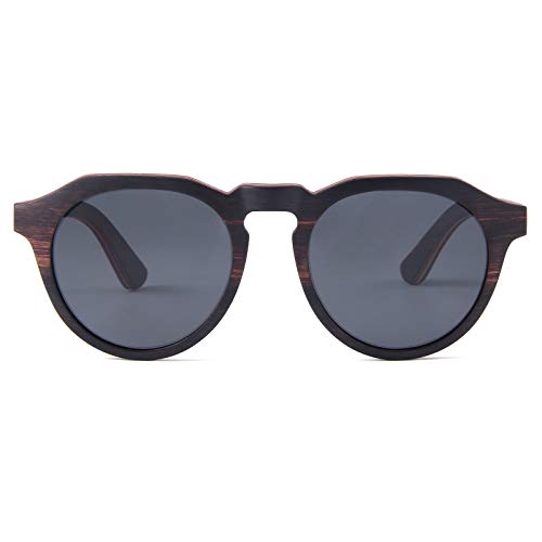 WOLA FLORA Gafas de sol de madera para mujer, redondas, planas, polarizadas, UV400, ébano.