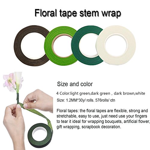 Woohome 8 Pz Herramienta Florales 1/2 Cinta Floral Verde y Marrón Stem Tape, Alambre Floral de Calibre 22, Alambre Floral Wire 26 y 4 1/2 Inch Cortador de Alambre