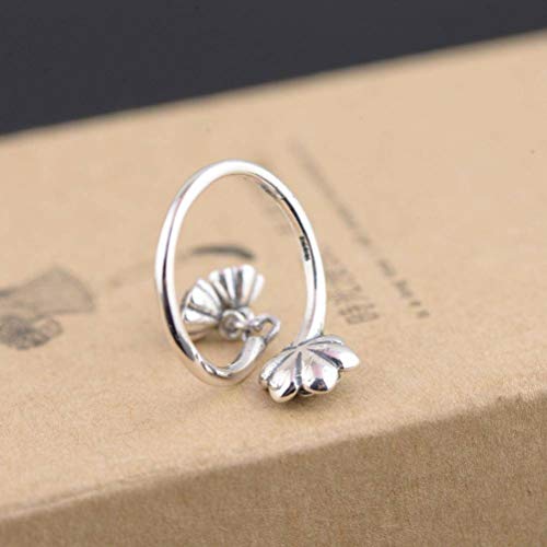 WOZUIMEI Anillo de Estilo Chino, Joyería S925, Anillo de Plata Esterlina, Artesanías Antiguas, Plata Tailandesa, Delicada Flor de Mujer, Anillo de LotoApertura ajustable