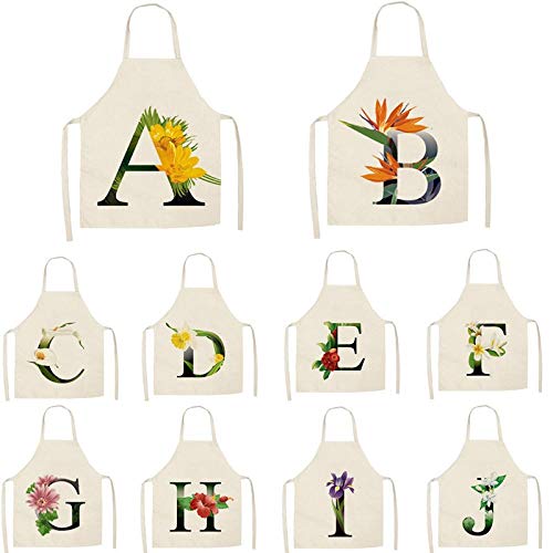 wsxcfyjh Delantal Cocina Baberos Delantales De Cocina con Letras Y Flores para Mujer, Baberos De Lino De Algodón, Limpieza del Hogar, Delantal De Cocina para El Hogar, 55 * 68 Cm-11_55X68Cm_For_Adult