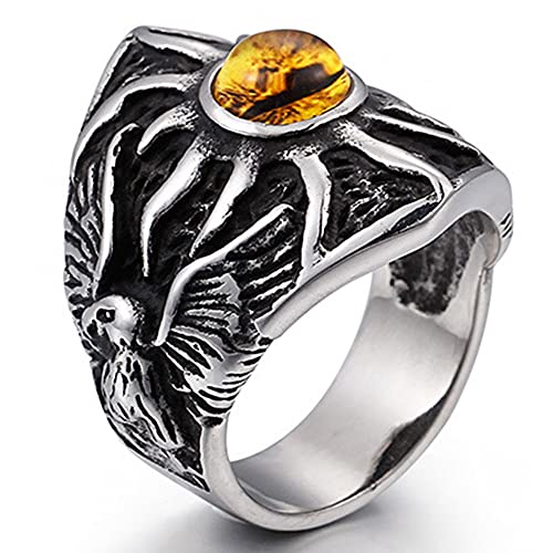 WYPAN Anillo Retro de Ojo Diablo Malvado para Hombre, Joya Ojos Turquesa Unisex, Joyería Amuleto Acero Inoxidable Gótico Punk Biker Vintage,Steel Color,12