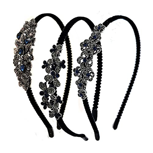 XBWZBXN Mujeres Damas Chicas 3 unids Tela Cubierta, Banda de Pelo Diademas Azul Azul Vintage Cristal Diadema Flor Mariposa Hojas diseñadas Clips de Pelo