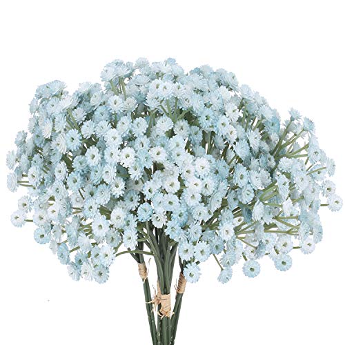 XHXSTORE 4pcs Ramo de Flores Artificiales Pequeñas 24cm Bouquet Gypsophila Paniculata Azul Plastico para Jarrones Boda Ramo de Novia Arreglo Floral Mesa Hojar Navidad