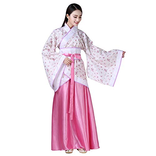 Xingsiyue Chino Antiguo Tradicional Hanfu Disfraz Etapa de Rendimiento Traje de Tang Vestido de Baile para Mujer (Blanco Rosa,46)