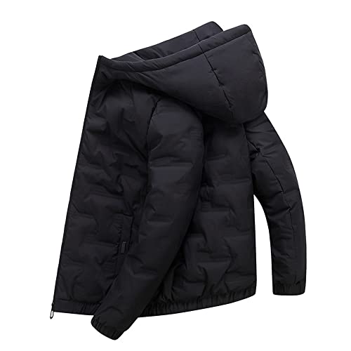 XWLY Transición Chaqueta Hombre Otoño Invierno Juventud Engrosamiento Con Capucha Cálidos Hombre Fría Chaqueta Moderno Tendencia Suelta Color Sólido Casual Cómodo Esquí Abajo Chaqueta C-Black 3XL