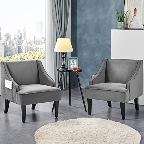 Yaheetech Sillón de Salón Sofá Individual Terciopelo Silla Tapizada Gris para Dormitorio Sala de Estar Comedor Butaca Moderna