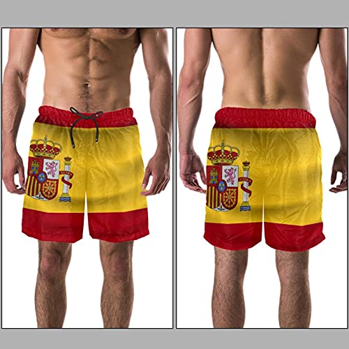 YATELI Pantalones Cortos de Playa Pantalones Cortos para Hombre de Secado rápido,Bandera de españa,Shorts de baño con Forro de Malla