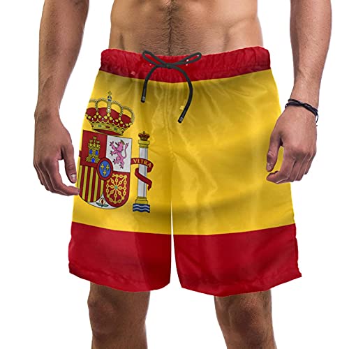 YATELI Pantalones Cortos de Playa Pantalones Cortos para Hombre de Secado rápido,Bandera de españa,Shorts de baño con Forro de Malla